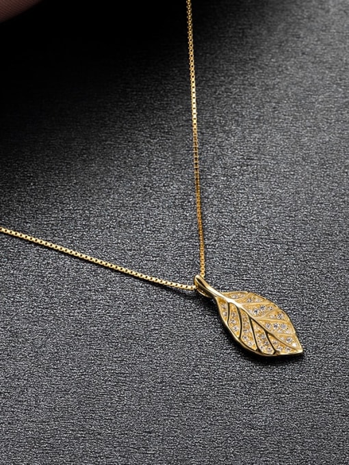 NS872 [Gold] 925 Sterling Silver Cubic Zirconia Leaf Minimalist Necklace